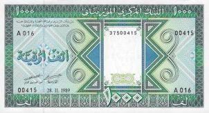 Mauritania 1,000 ouguiya 1989 P3E