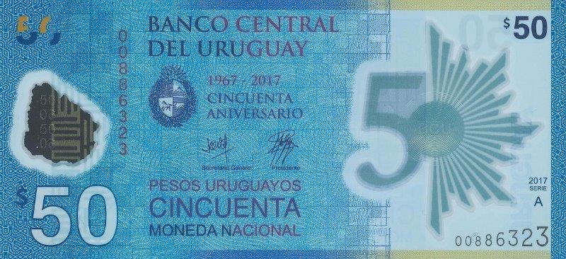 50 Pesos Banknote 2018  NEW  Polymer UNCIRCULATED Uruguay 